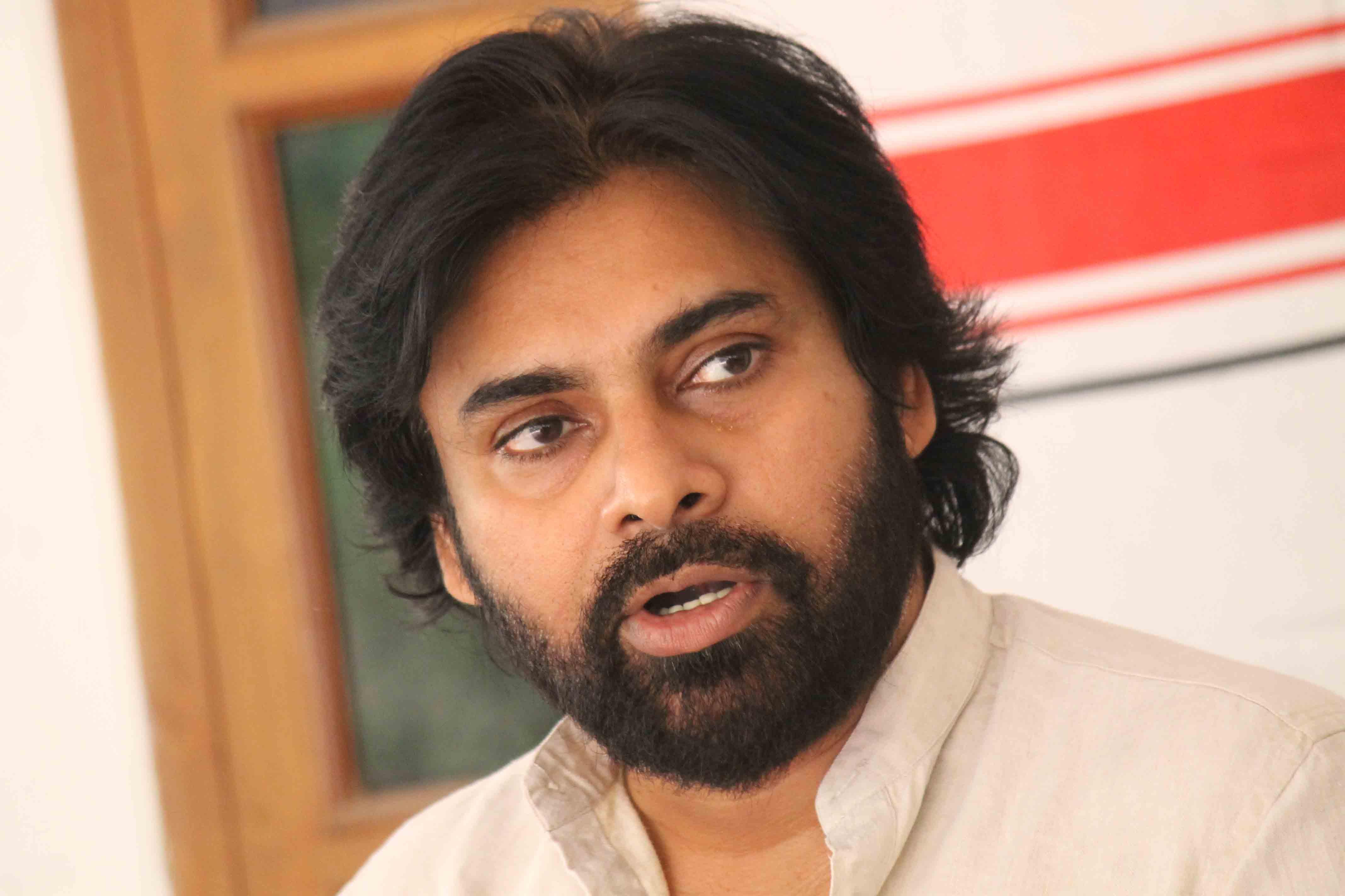 Hyderabad: Jana Sena chief and actor Pawan Kalyan addresses a press conference in Hyderabad, on March 6, 2015. (Photo: IANS)